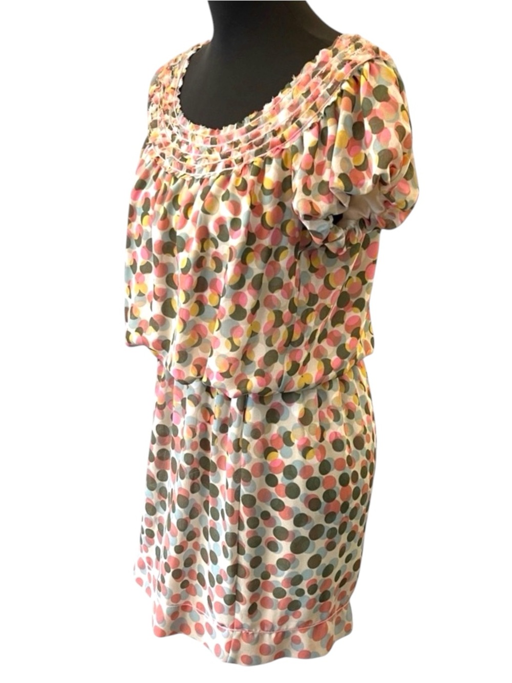 Max Studio Multi-Colour Pastel Dot Smocked Waist Blouson Dress (M)